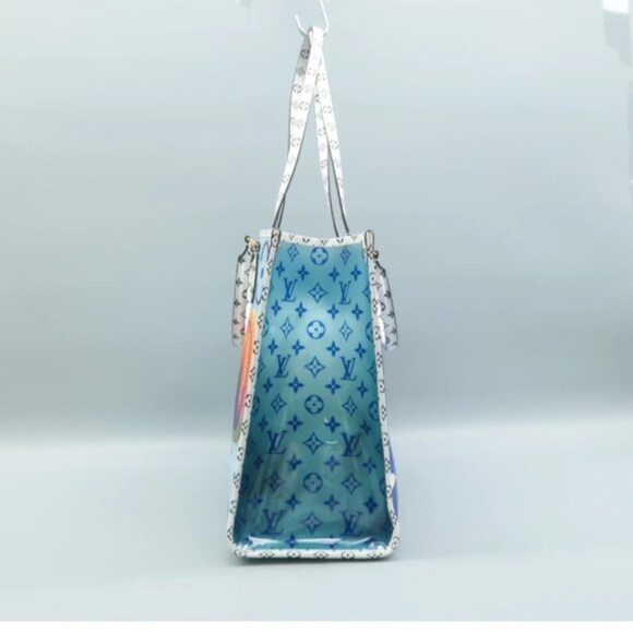 100% Authentic Louis Vuitton Onthego Blue Monogram Canvas Satchel - Picture 4 of 12